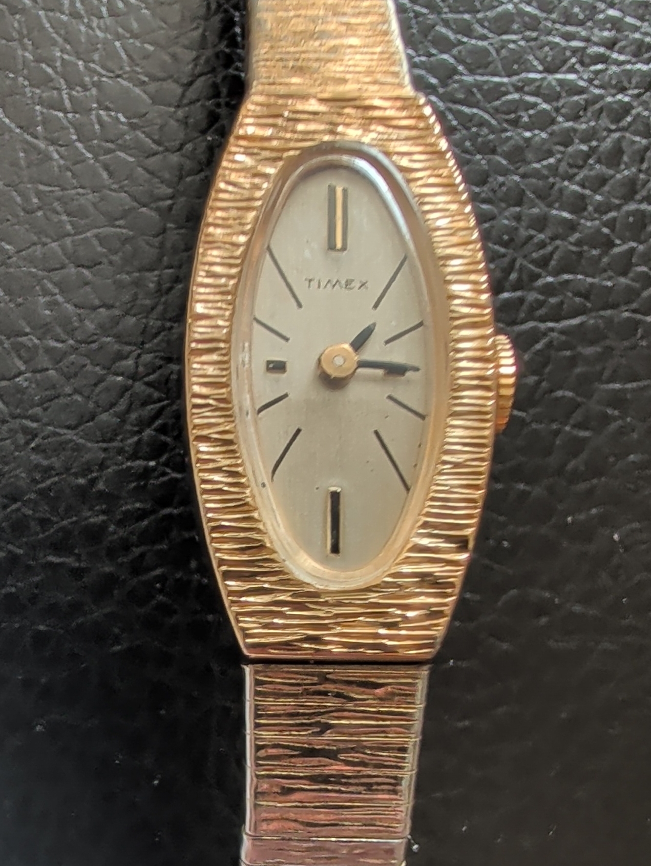 Timex Vintage Gold Tone Textured Oval Ladies Mechanical Watch